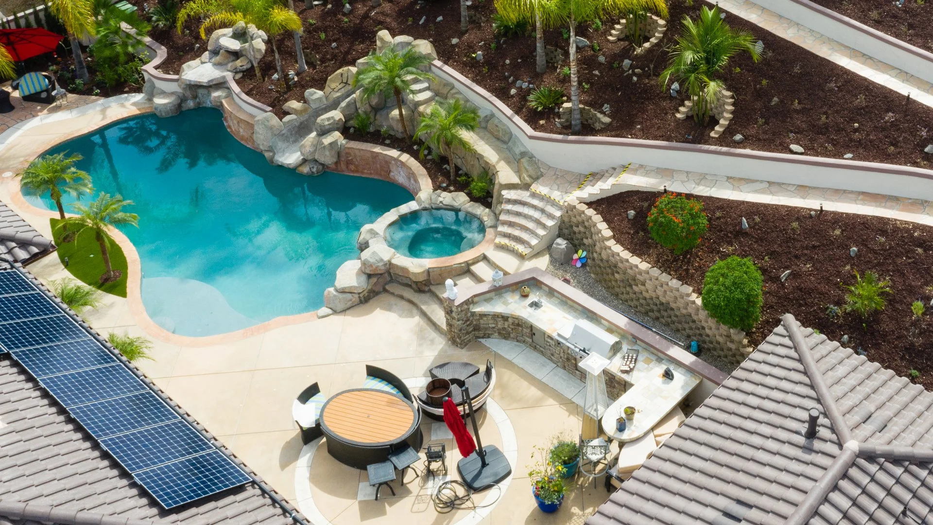 Patio with retaining wall in Carlsbad, CA.